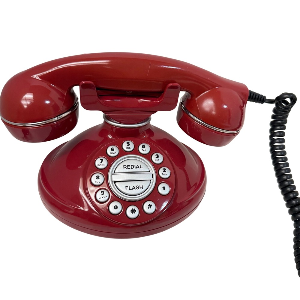 Pu Yan Retro Table Top Phone 3200 Red Vintage Style Push Button Corded Landline